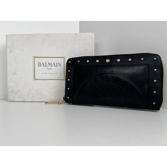 Balmain Embossed Leather Wallet in Black with Gold Hardware B-9 - Picture 10 of 16